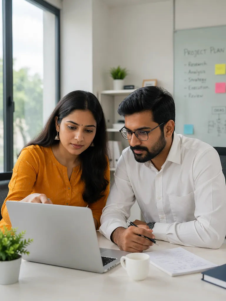 Two professionals reviewing a project plan together