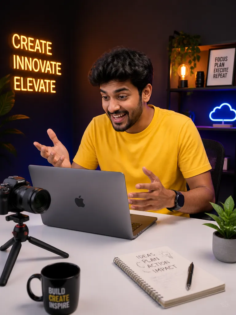 A content creator recording in a home studio
