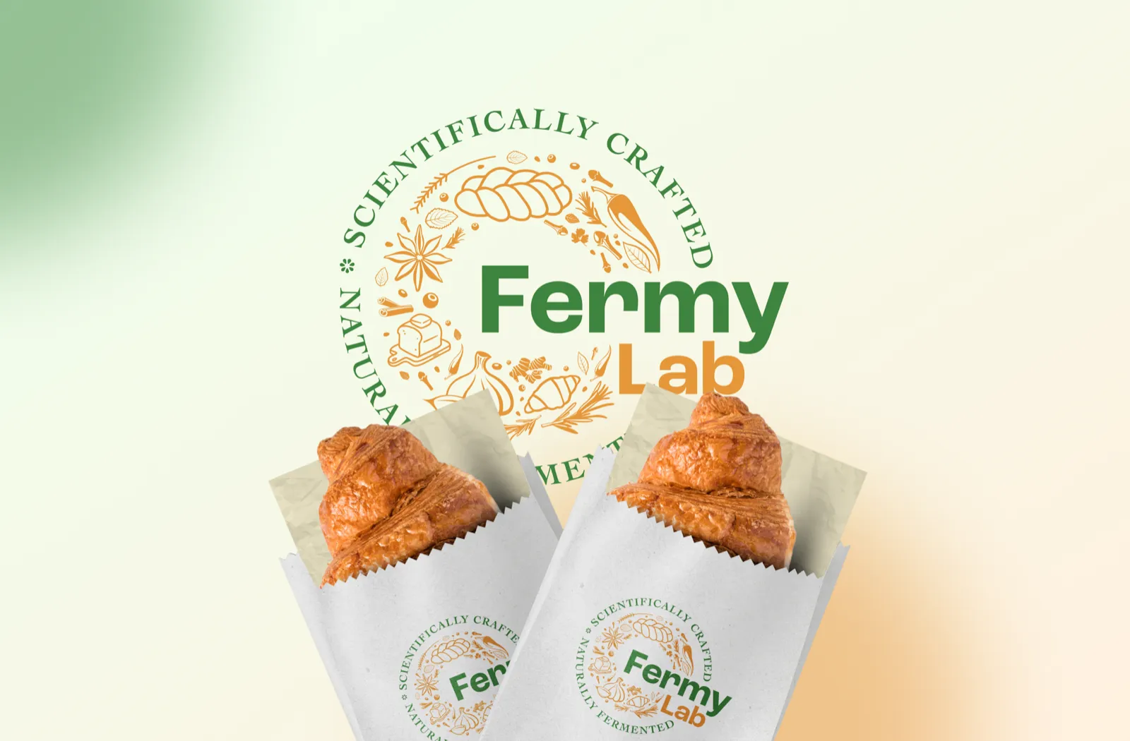 Fermy Lab naturally fermented bakery branding with croissant packaging