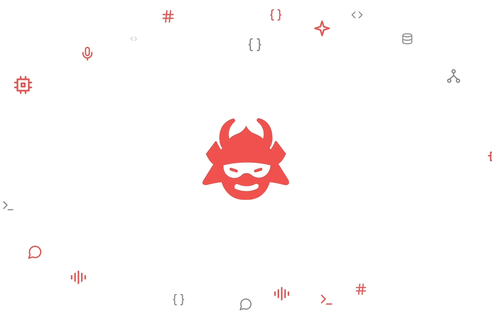 AIcrowd samurai mark surrounded by floating code and data icons