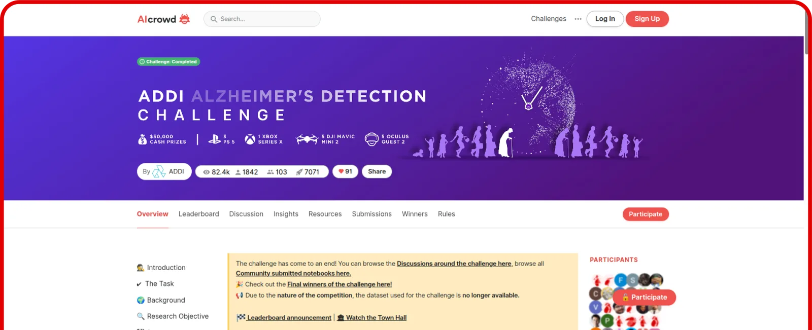 ADDI Alzheimer's Detection Challenge key visual — organic neural pathway composition over a typographic grid