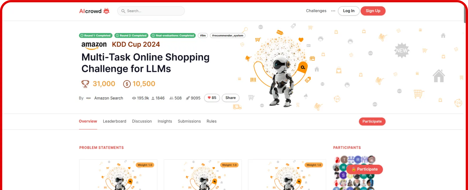 Amazon KDD Cup 2024 challenge key visual — network-graph artwork mapping multi-task LLM commerce tracks