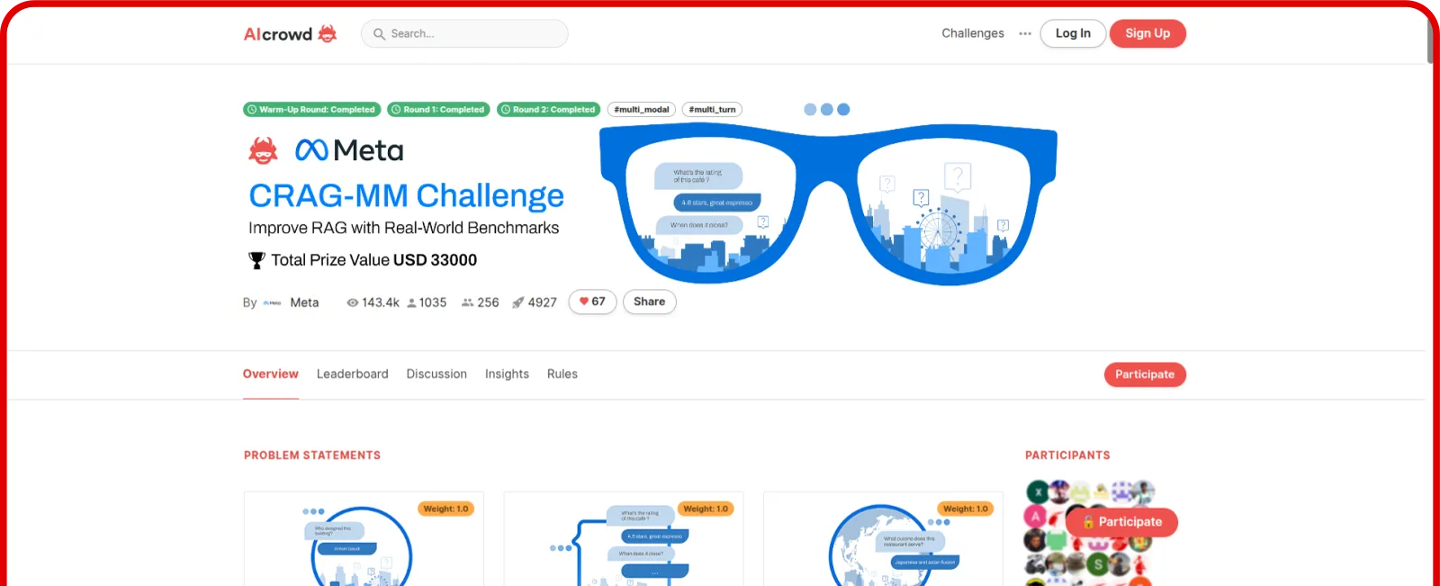 Meta CRAG Multi-Modal Challenge 2025 key visual — dark-mode data fusion of video, image and speech into one retrieval pipeline