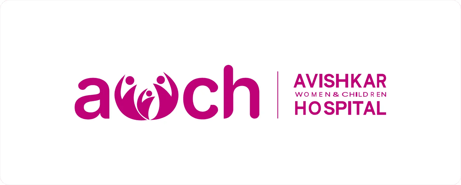 AWCH master brand lockup — the 'awch' wordmark with its mother-and-child symbol beside the Avishkar Women & Children Hospital signature