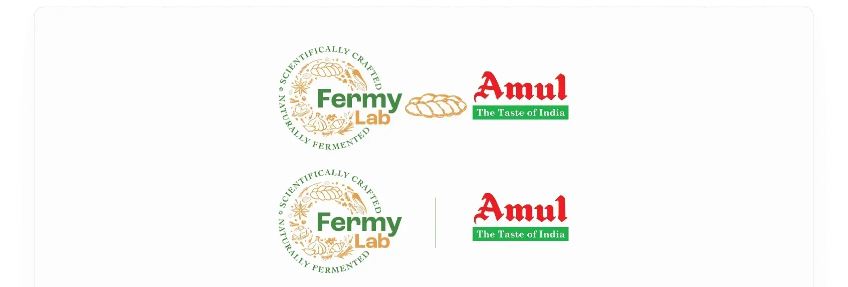 Co-branding diagram — the Fermy Lab mark locked up beside a partner logo with the mandated 1-Challah safety perimeter between them
