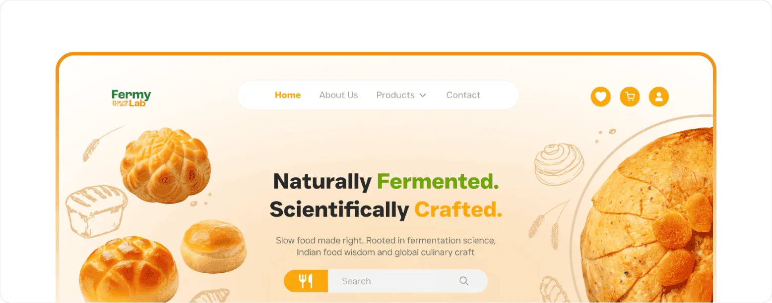 The digital flagship — Fermy Lab e-commerce storefront screens carrying the identity through product and checkout pages
