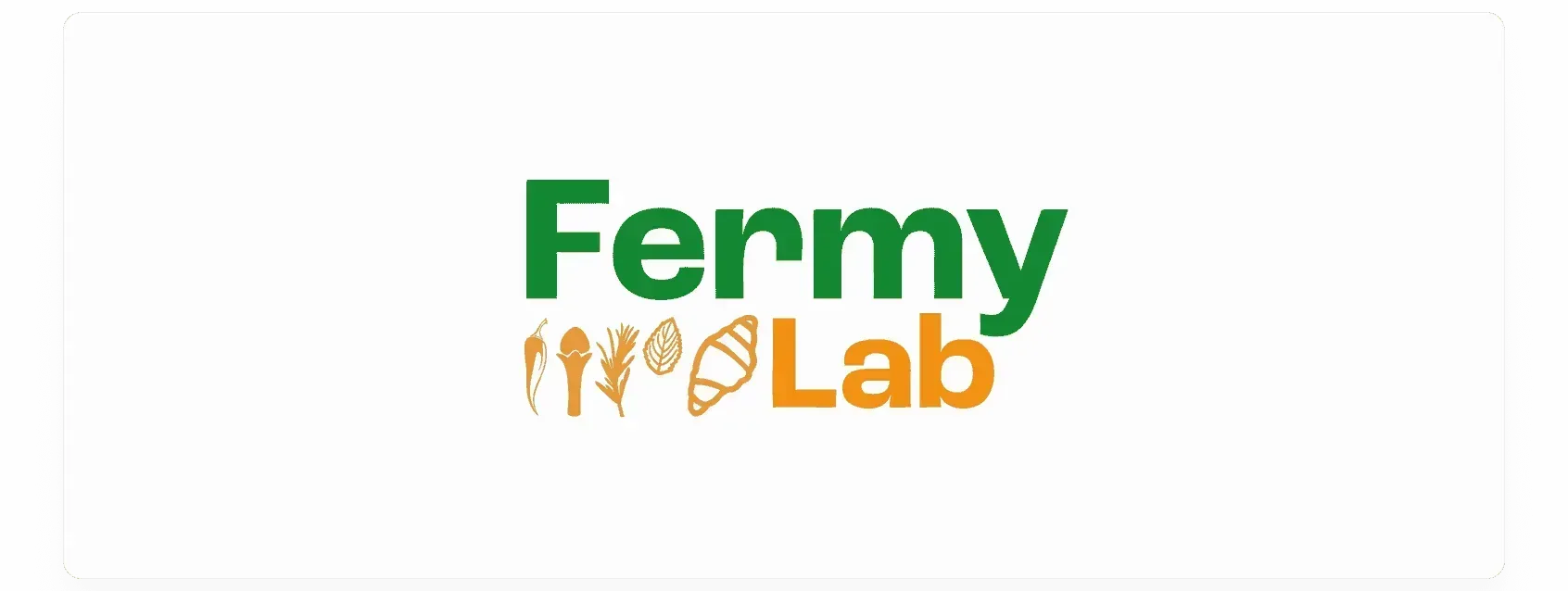 Fermy Lab horizontal logo lockup — the wordmark in deep green and golden ochre above a row of ingredient icons