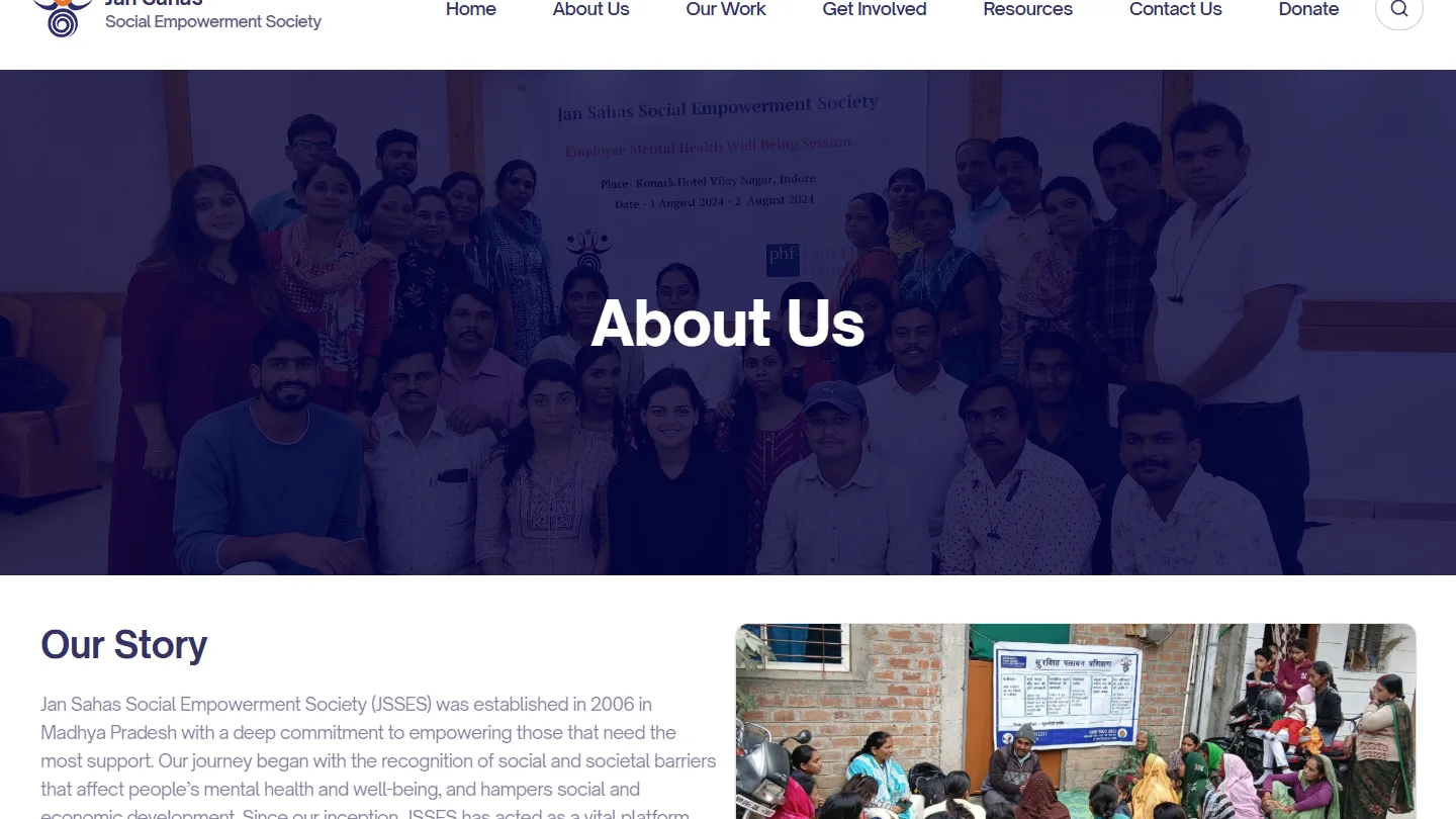 About Us page on the JSSES platform: story, mission, and board members