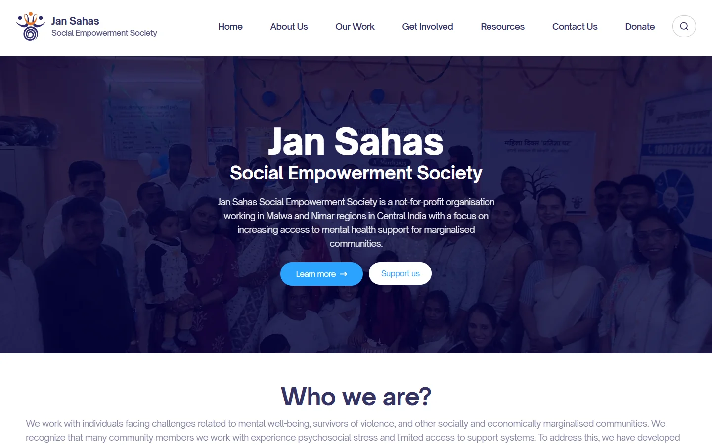 Jan Sahas Social Empowerment Society homepage interface designed by Studio 1947