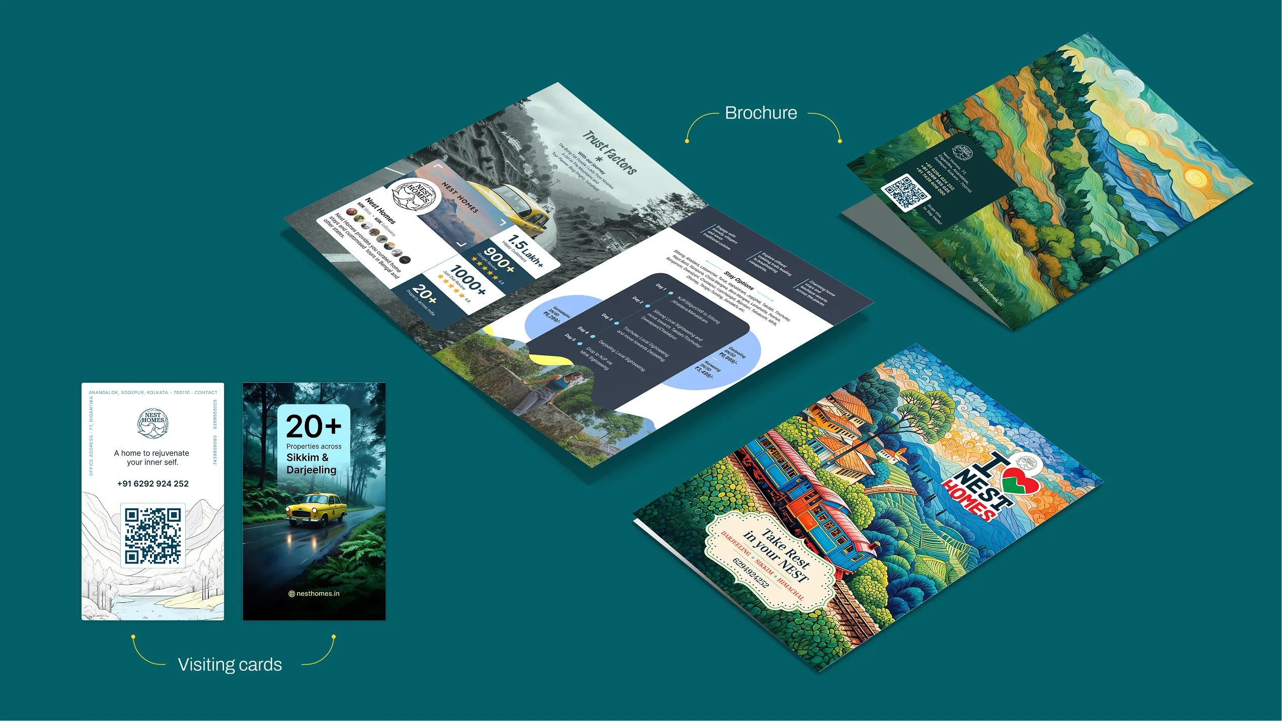Nest Homes brochure and visiting cards mockup