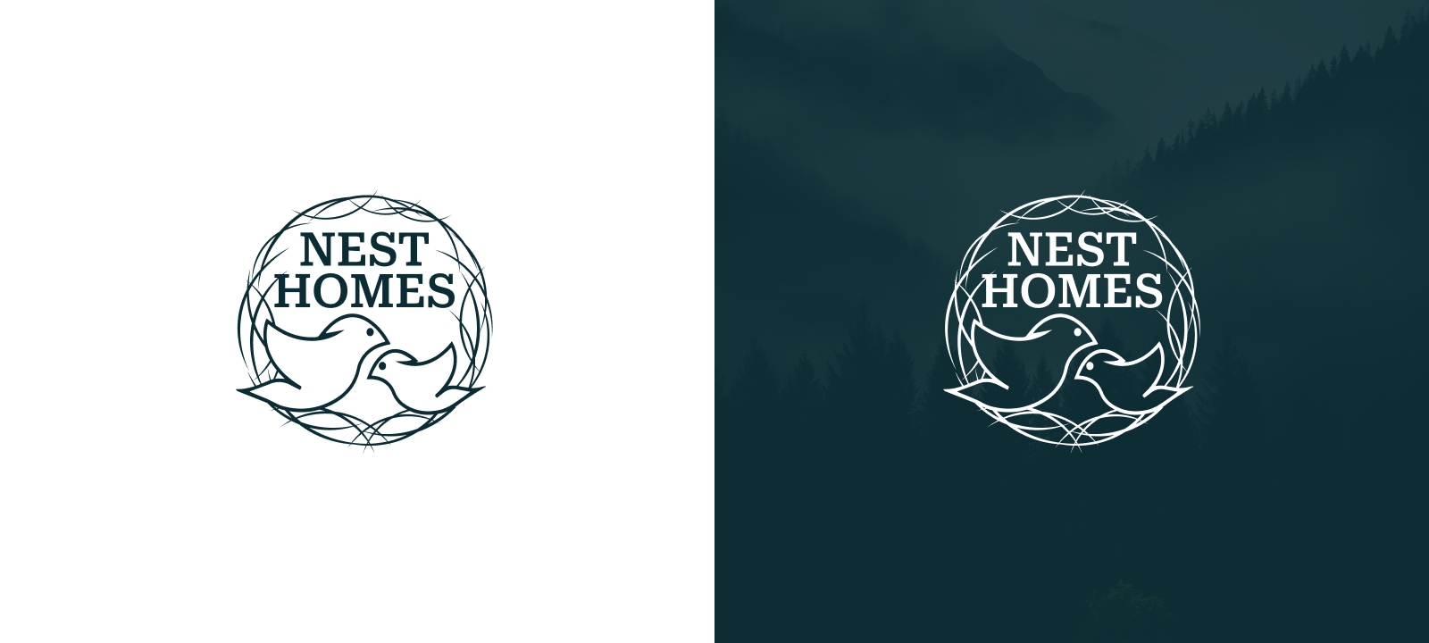 Nest Homes logo dual light and dark variations