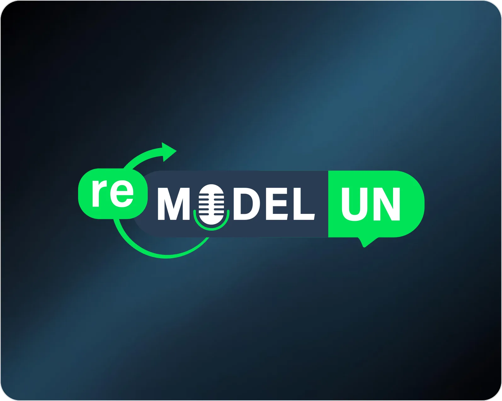 The ReModelUN wordmark reversed out of a deep Dark Cyan panel, showing the enclosing 're' loop