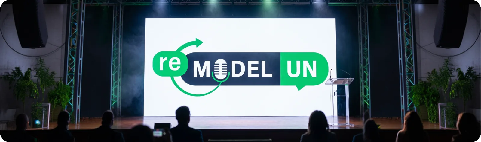 ReModelUN conference stage with speakers addressing a global audience
