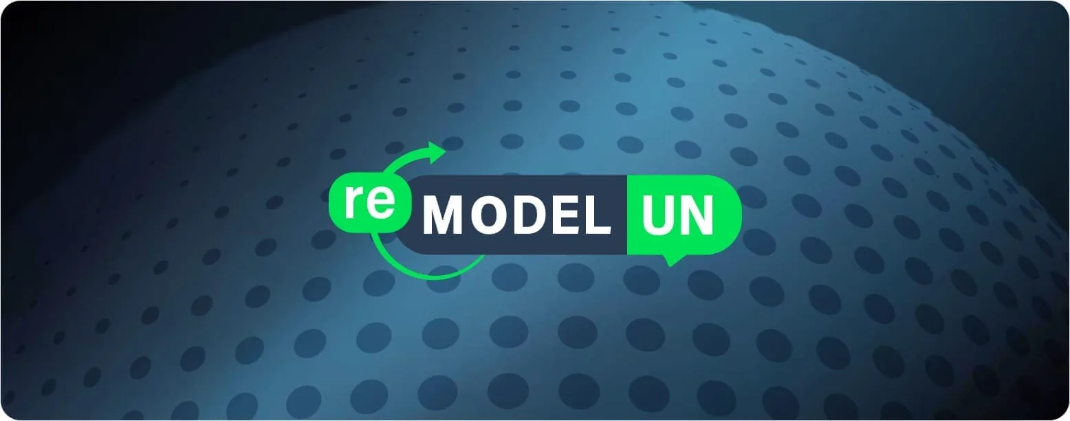 The 'UN' terminal of the logo drawn as a speech bubble, signalling dialogue and cross-border collaboration